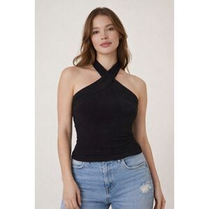 By Anthropologie Black Ribbed Halter Sleeveless Top XS Going out Top #767